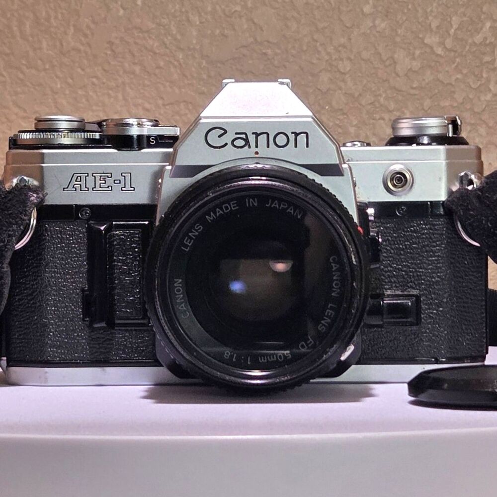 Canon AE-1 Film Camera Tested Working Canon FD 50mm f1.8 Lens Cover Tamrac Strap